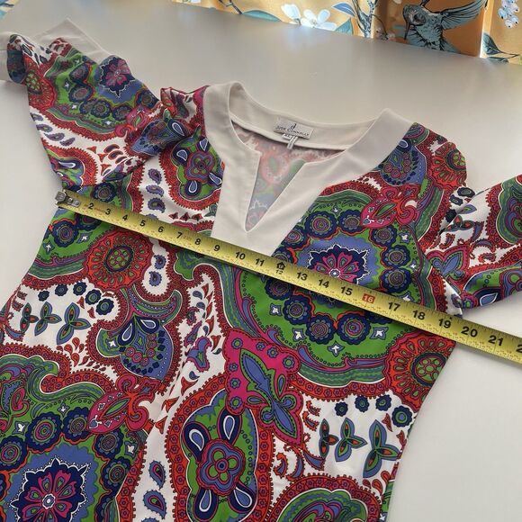 Jude Connally Holly Paisley Bright Colorful Tunic Mini  Shift Dress V-Neck XL - Picture 8 of 9